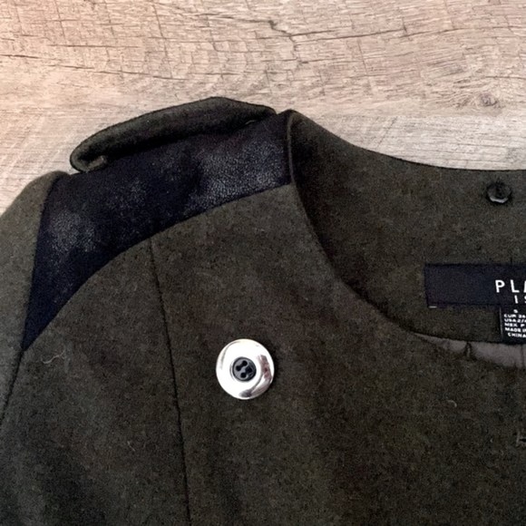 Plastic Island Peacoat Military Green Double Breasted Wool Coat Size S - Picture 6 of 11